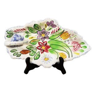 VTG Blue Ridge Celery Plate Southern Potteries Leaf Shape Summertime Pattern
